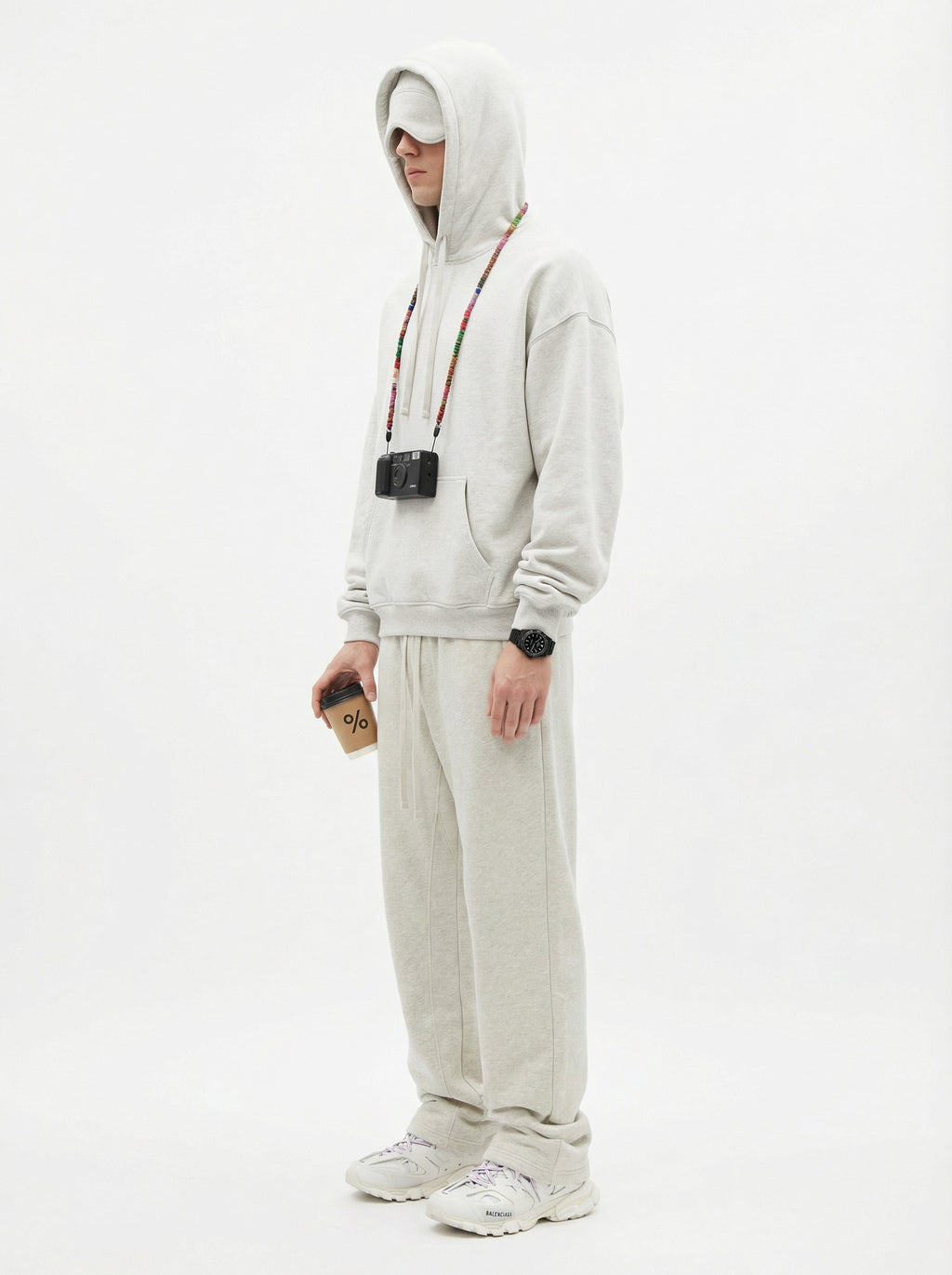 345GSM Men’s Eye-Patch Hoodie Oatmeal Gray