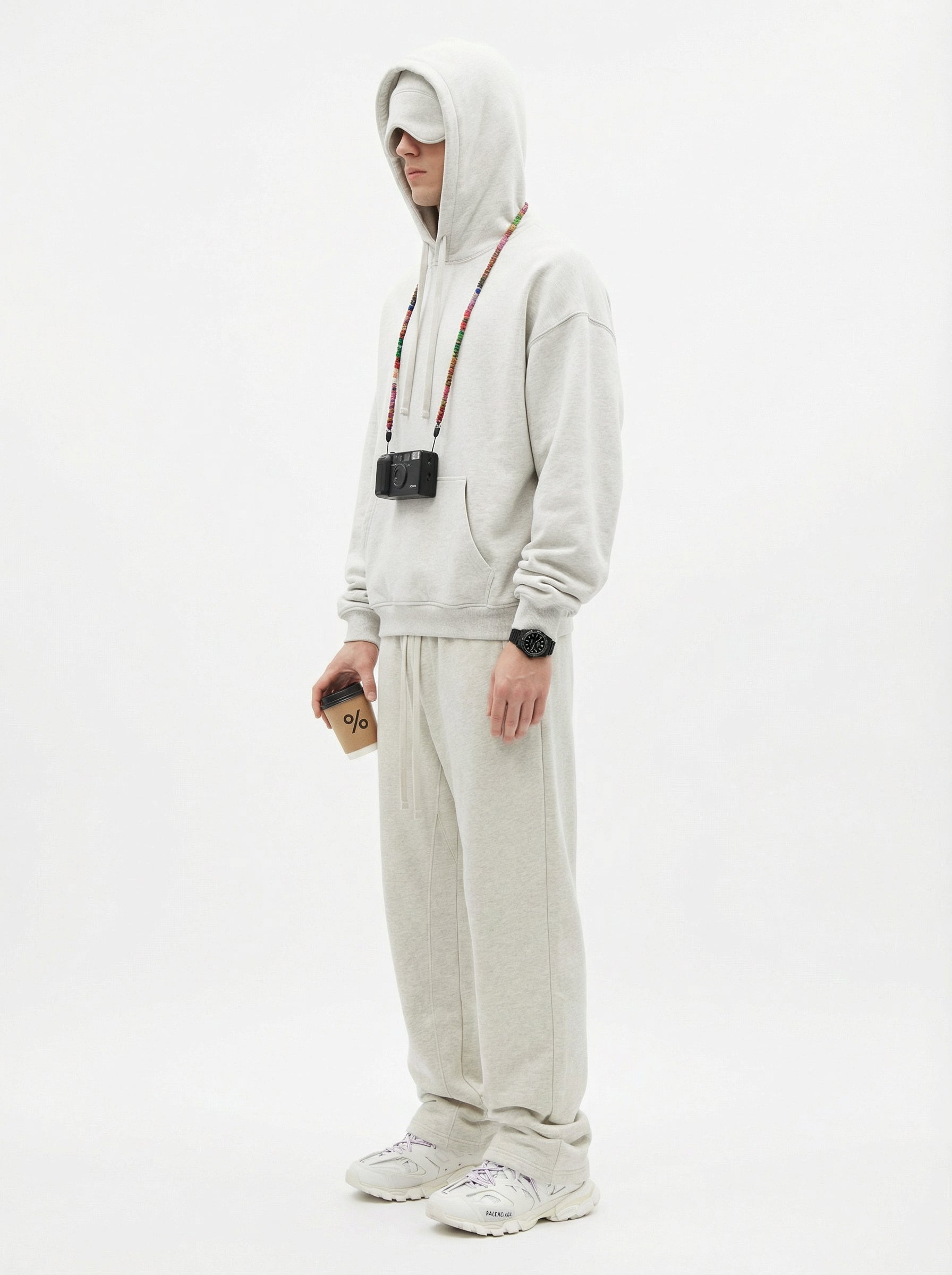 345GSM Men’s Eye-Patch Hoodie Oatmeal Gray