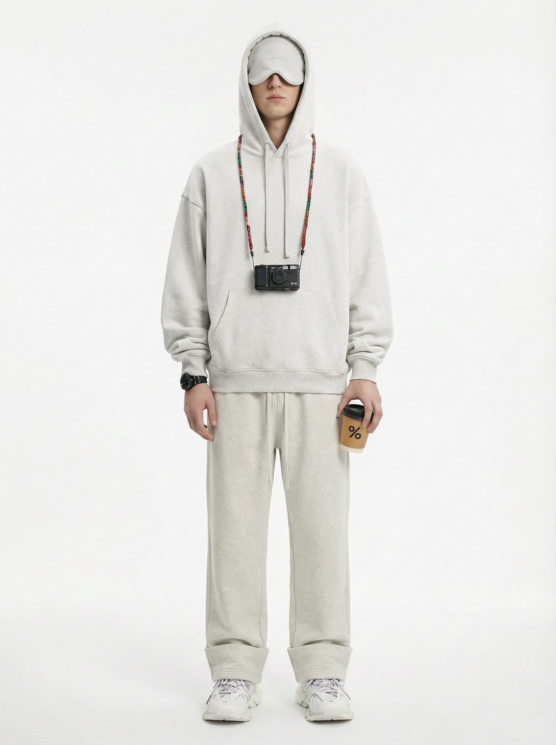 345GSM Men’s Eye-Patch Hoodie Oatmeal Gray