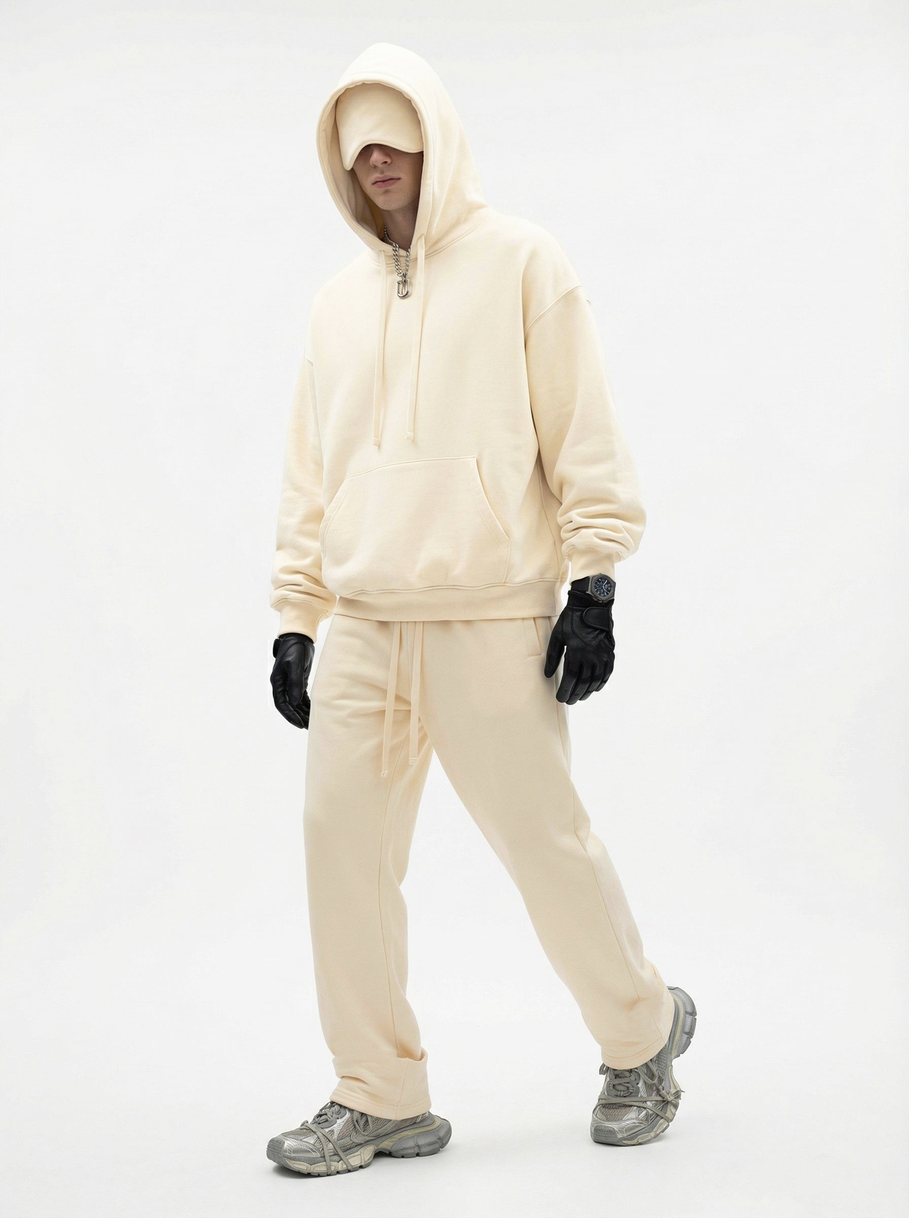 345GSM Men’s Eye-Patch Hoodie Cream Apricot