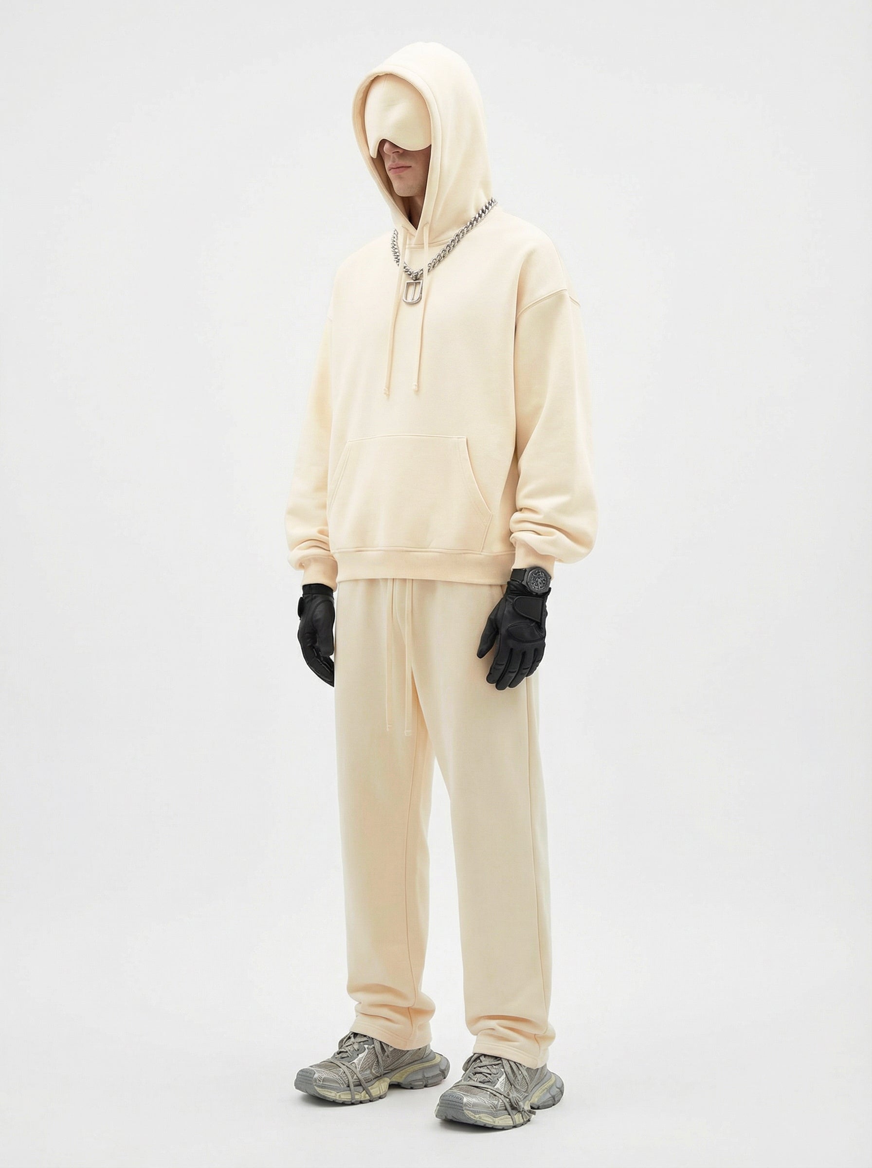 345GSM Men’s Eye-Patch Hoodie Cream Apricot