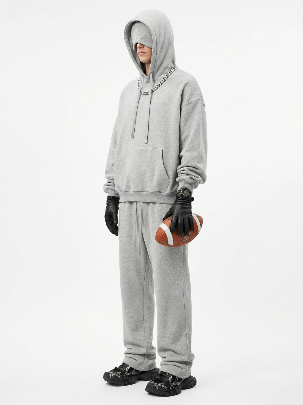 345GSM Men’s Eye-Patch Hoodie Heathered Gray