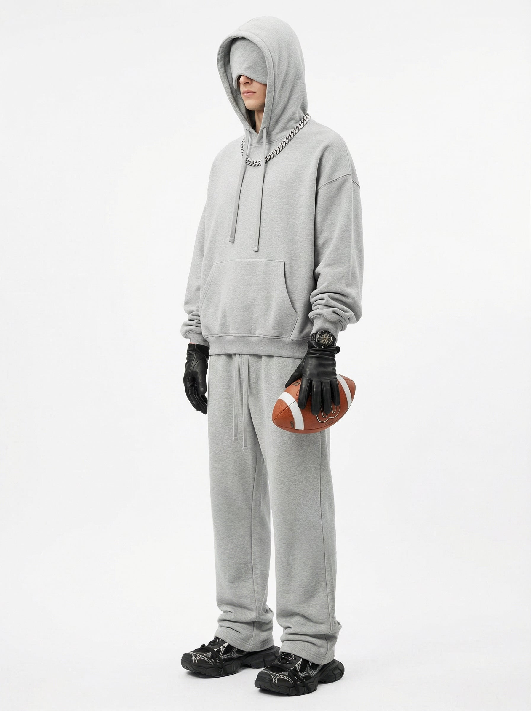 345GSM Men’s Eye-Patch Hoodie Heathered Gray