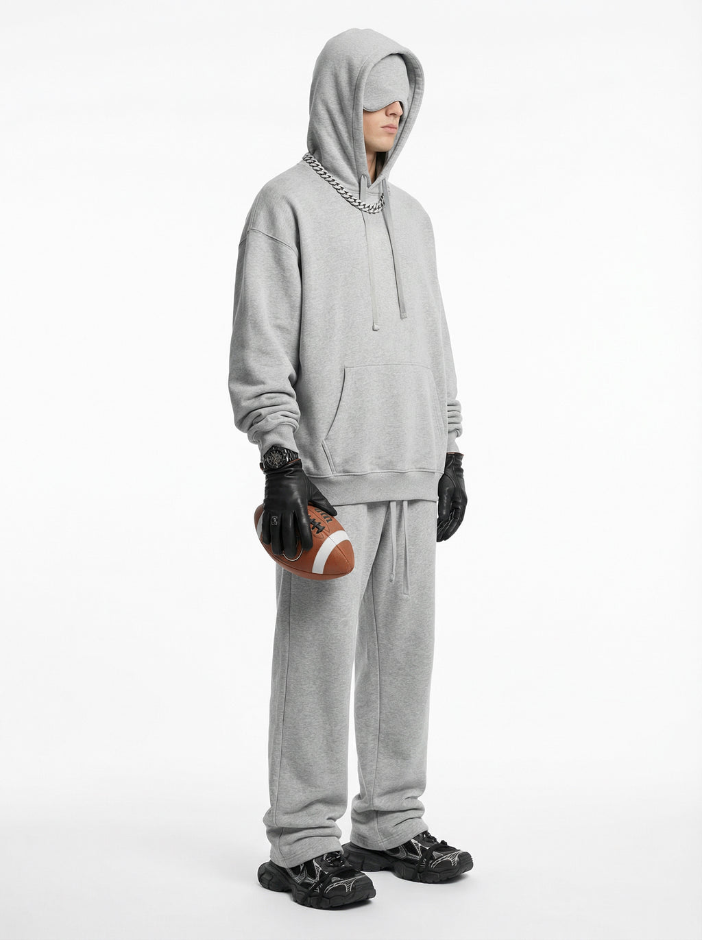 345GSM Men’s Eye-Patch Hoodie Heathered Gray