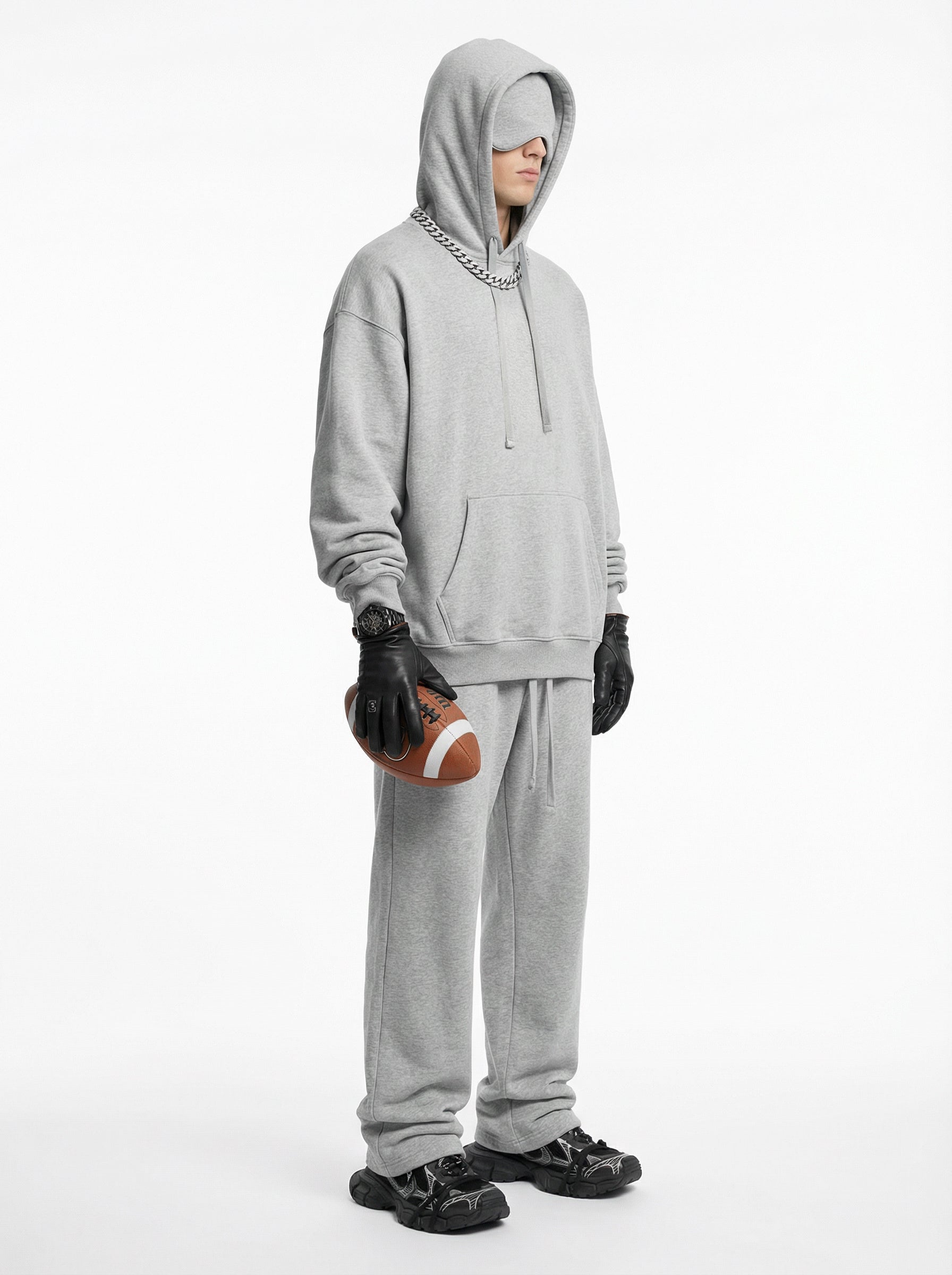 345GSM Men’s Eye-Patch Hoodie Heathered Gray