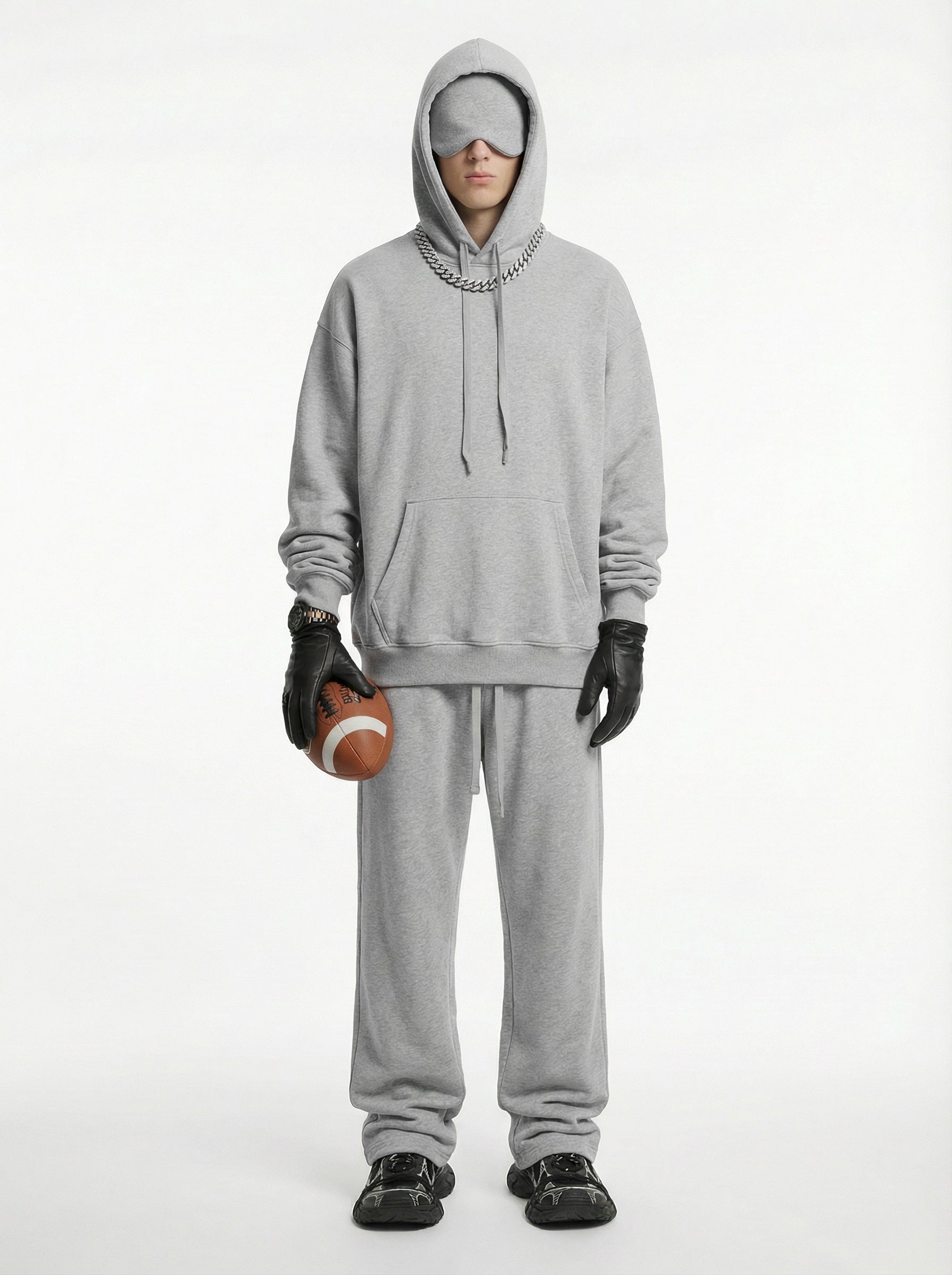 345GSM Men’s Eye-Patch Hoodie Heathered Gray