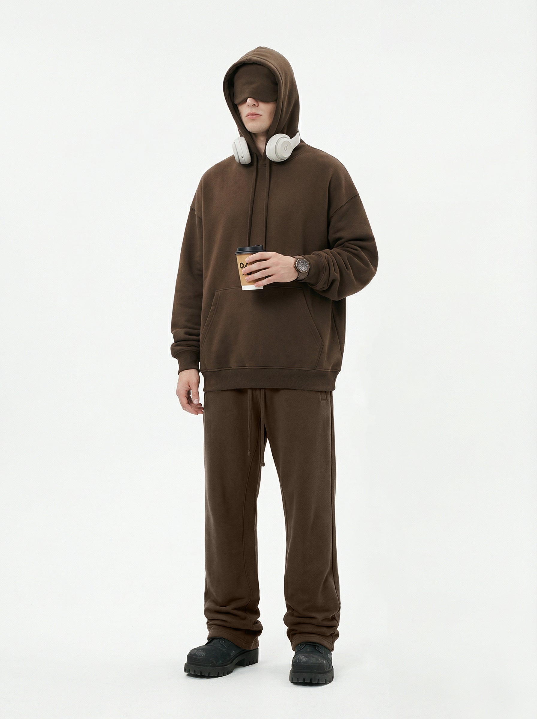 345GSM Men’s Eye-Patch Hoodie Brown Tan