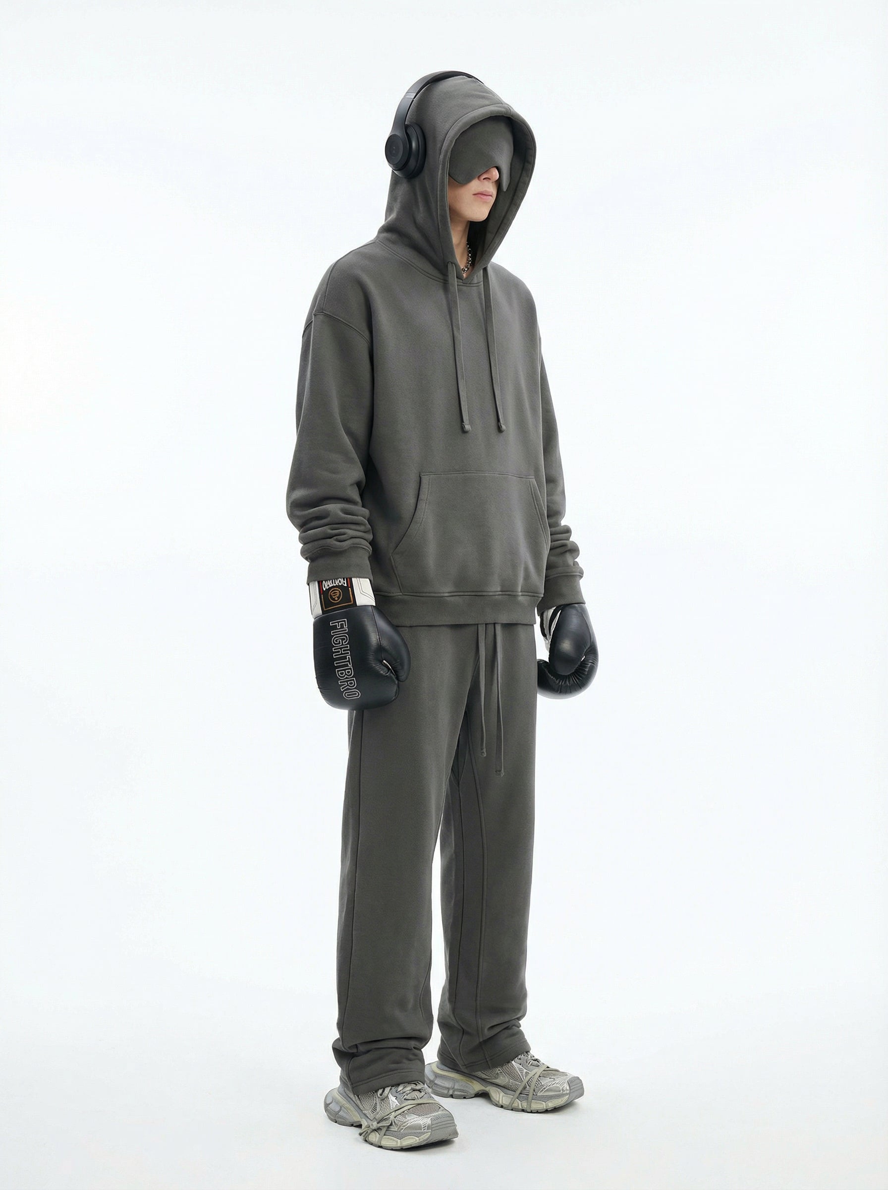 345GSM Men’s Eye-Patch Hoodie Oyster Gray