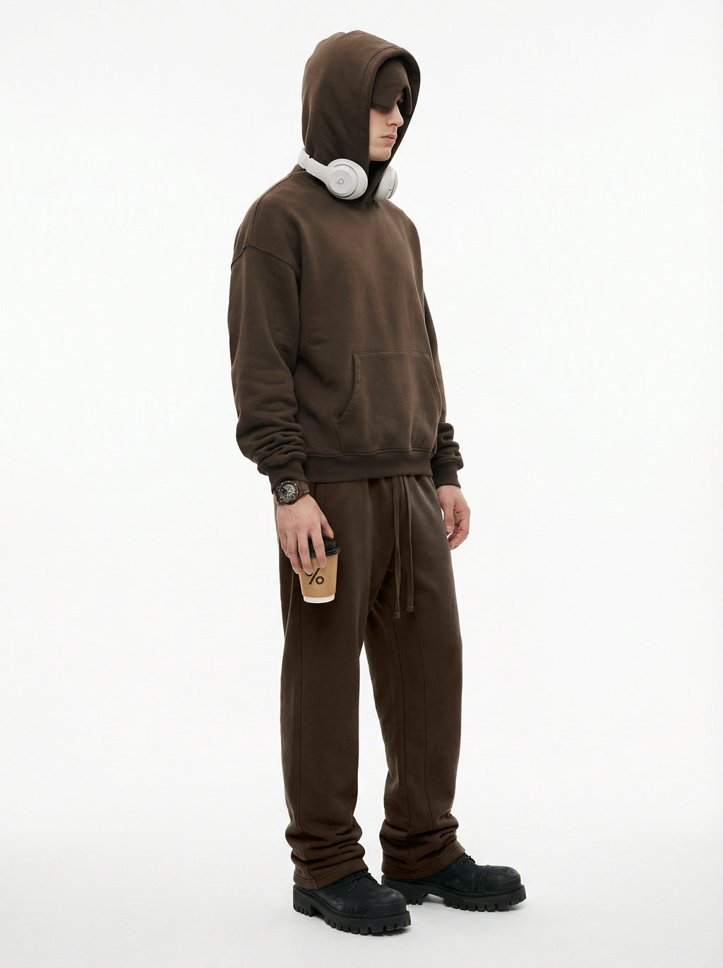 345GSM Men’s Eye-Patch Hoodie Brown Tan