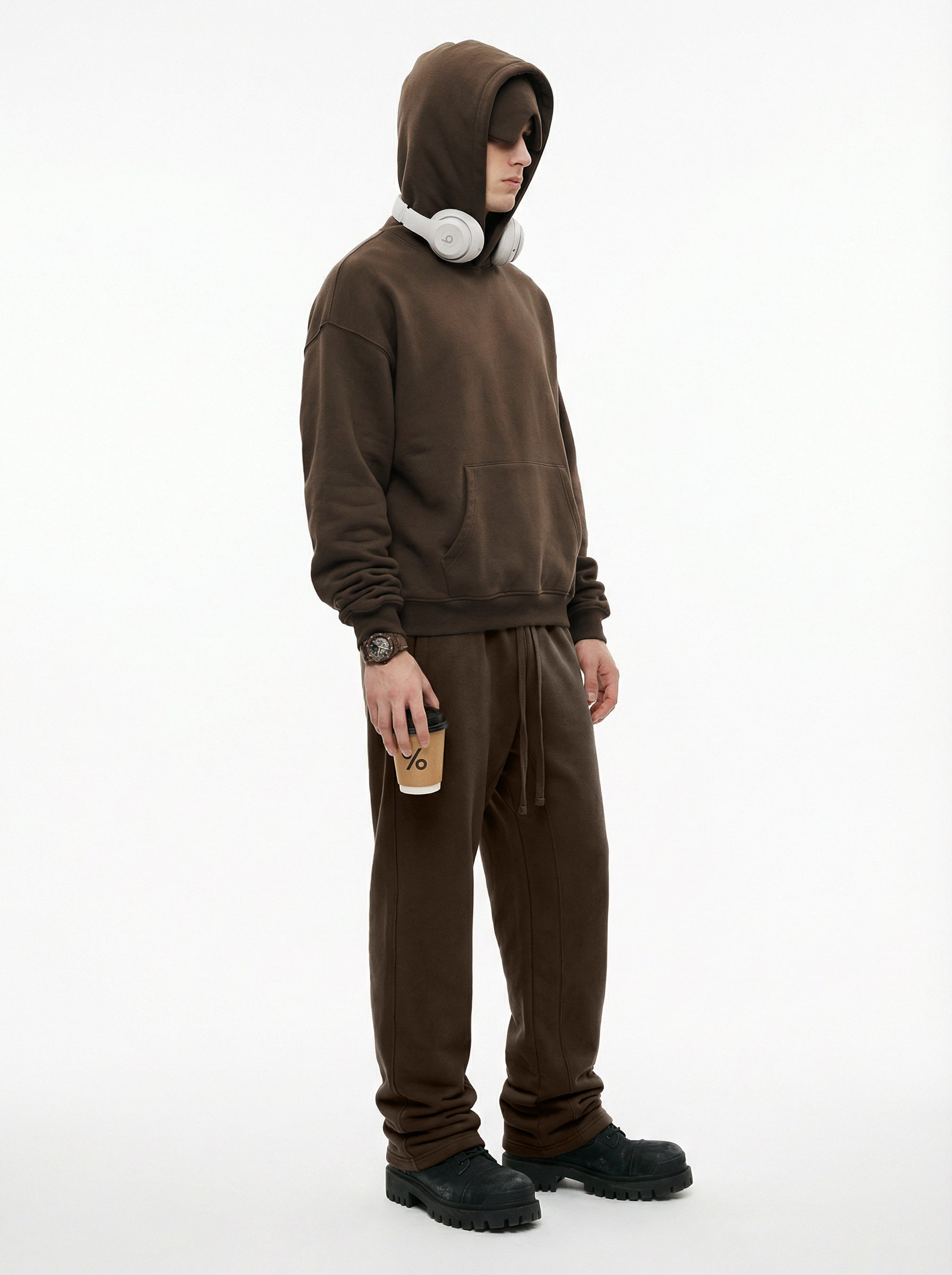 345GSM Men’s Eye-Patch Hoodie Brown Tan