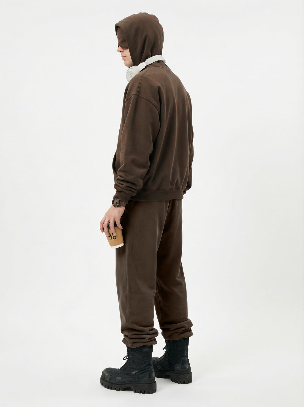 345GSM Men’s Eye-Patch Hoodie Brown Tan
