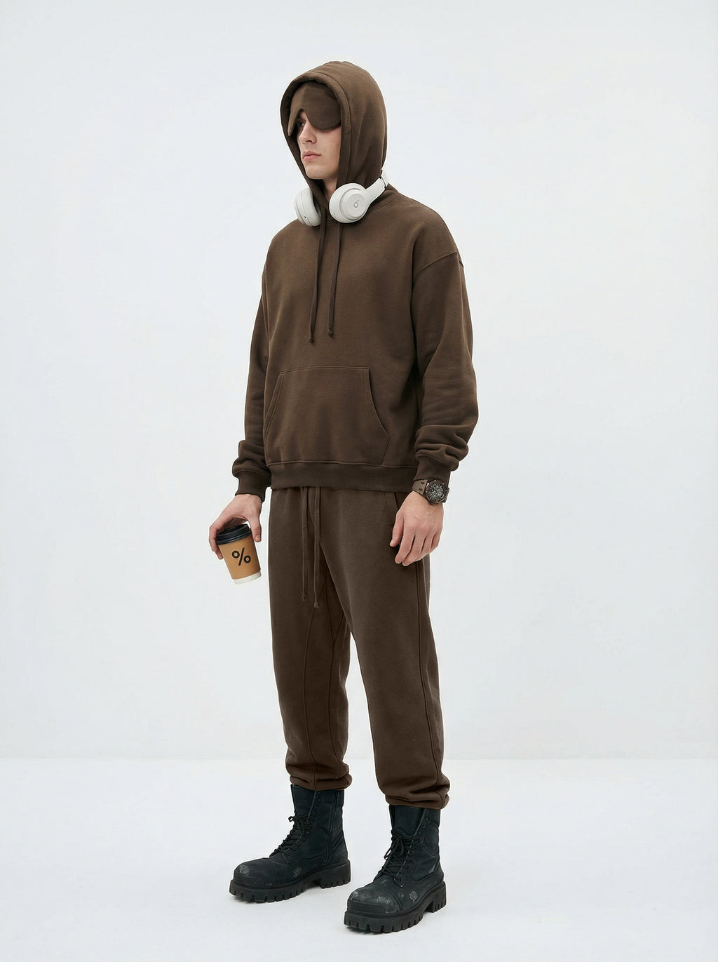 345GSM Men’s Eye-Patch Hoodie Brown Tan