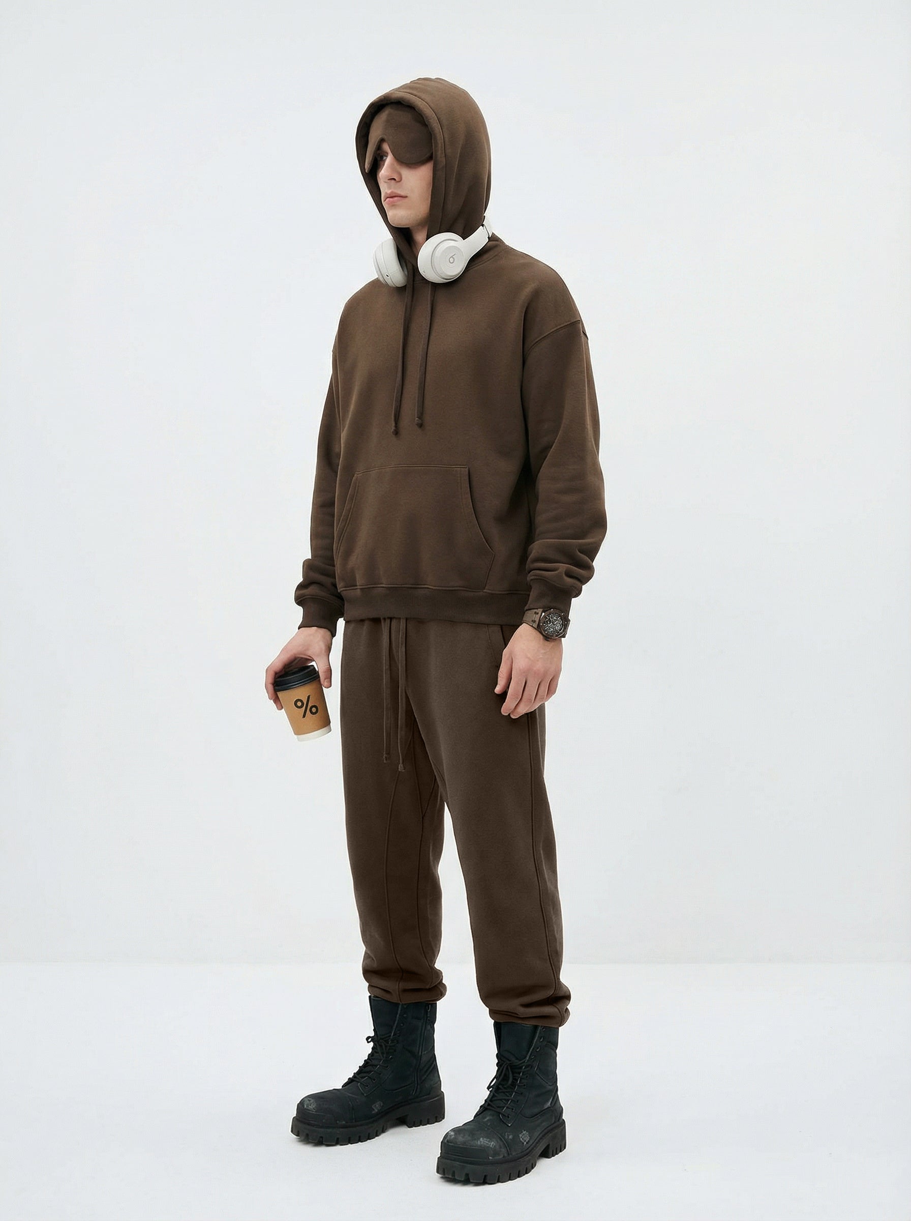 345GSM Men’s Eye-Patch Hoodie Brown Tan