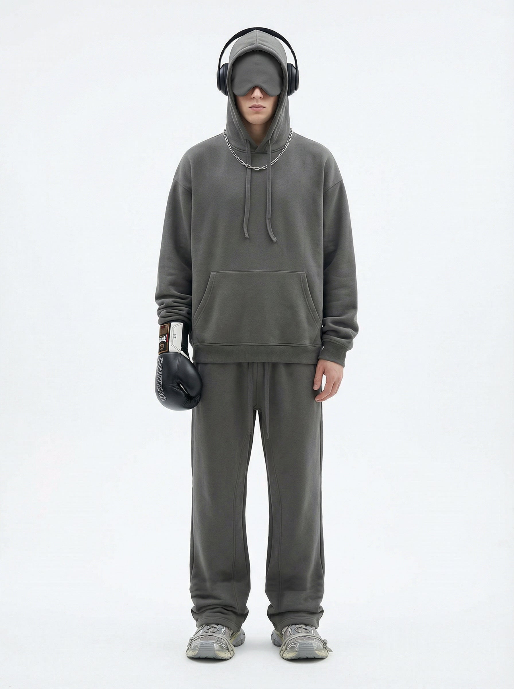 345GSM Men’s Eye-Patch Hoodie Oyster Gray