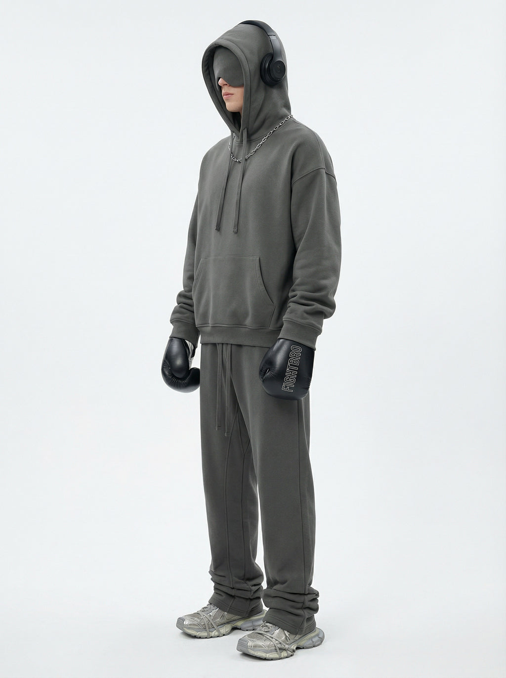 345GSM Men’s Eye-Patch Hoodie Oyster Gray