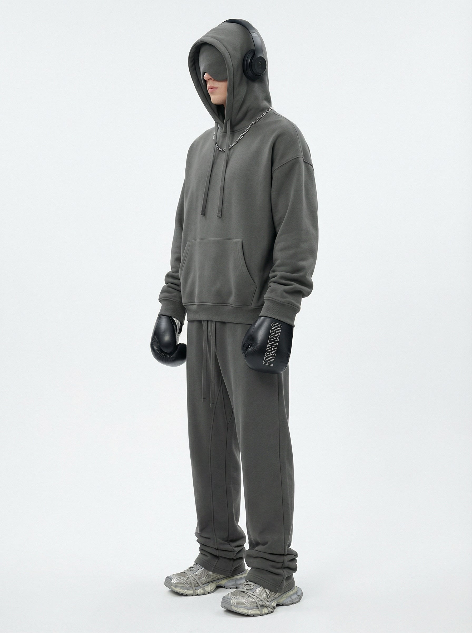 345GSM Men’s Eye-Patch Hoodie Oyster Gray