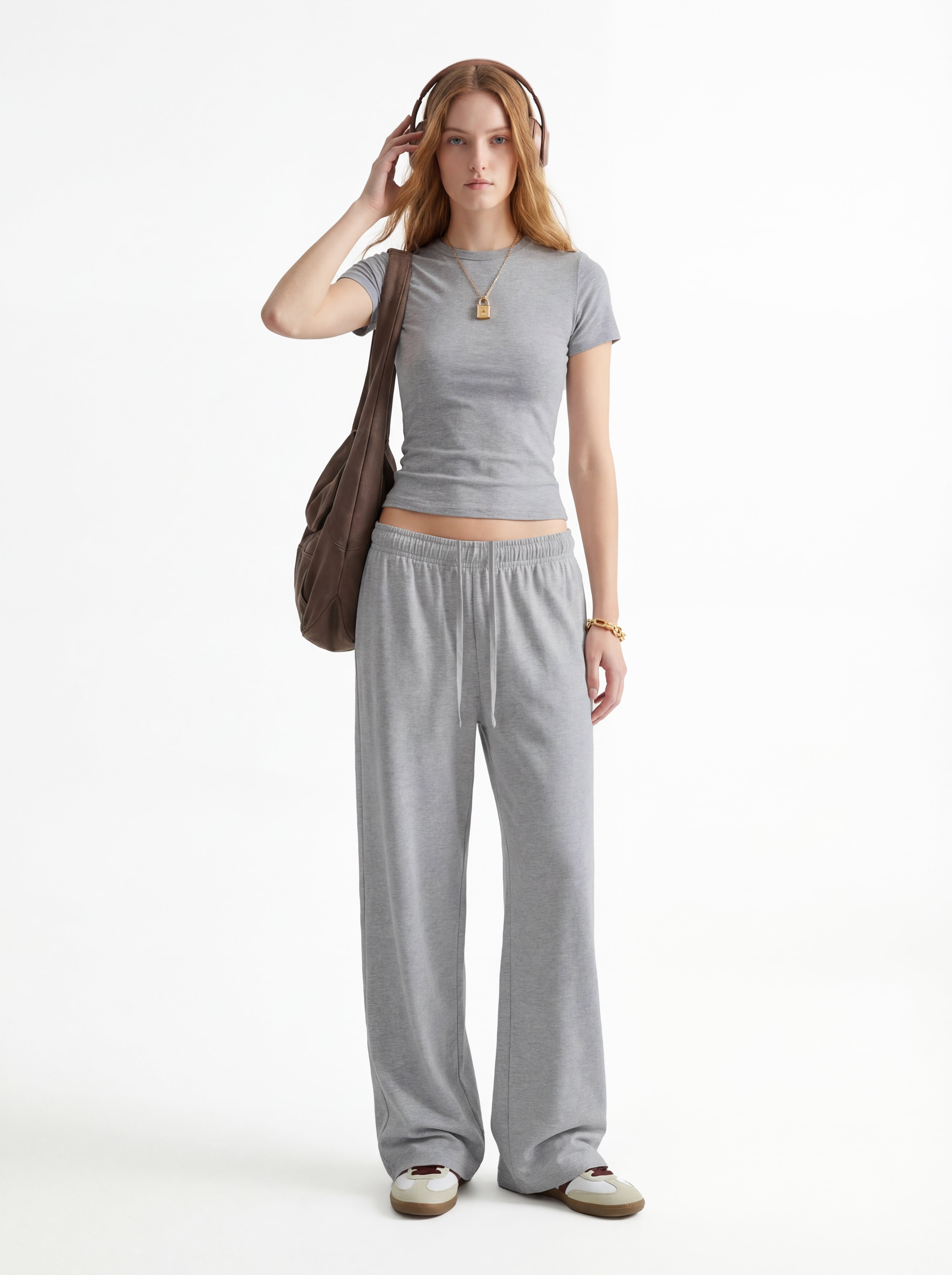 200GSM Women's High-Stretch Spandex Jersey Fitted T-Shirt Heather Grey