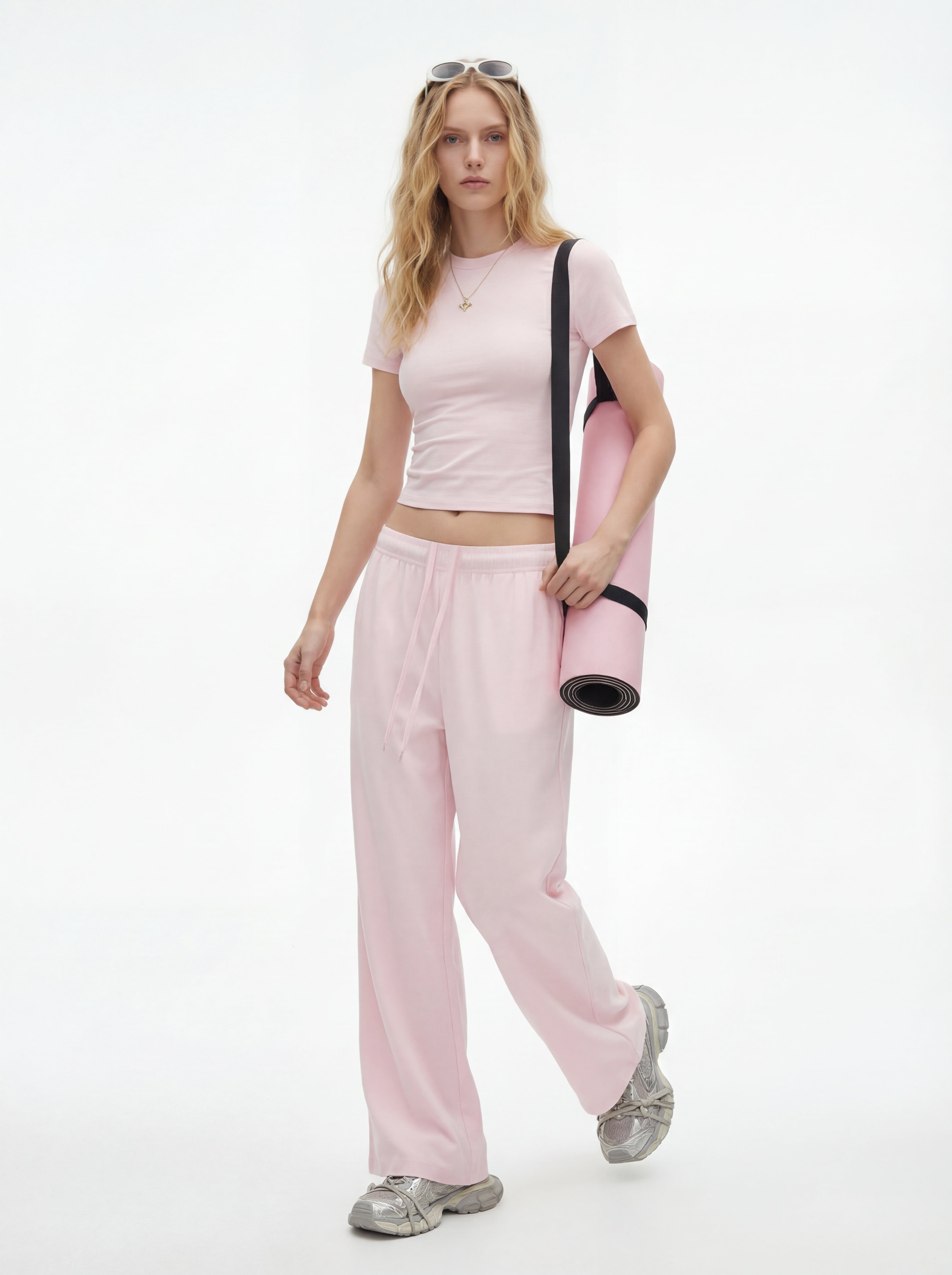 200GSM Women's High-Stretch Spandex Jersey Fitted T-Shirt Blush Pink