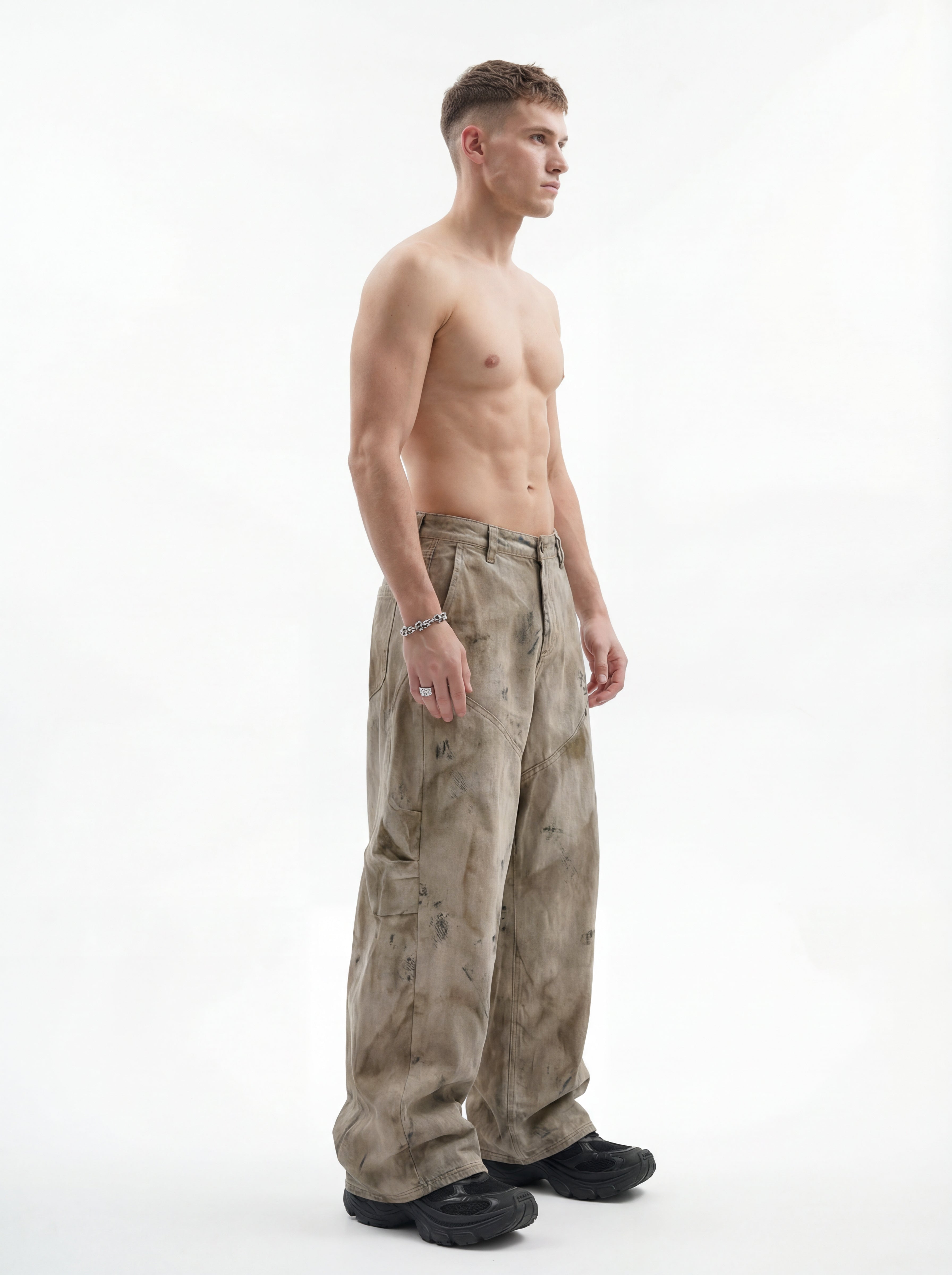 270GSM Men's Cotton Twill Denim Print Loose Fit Pants Mustard Yellow