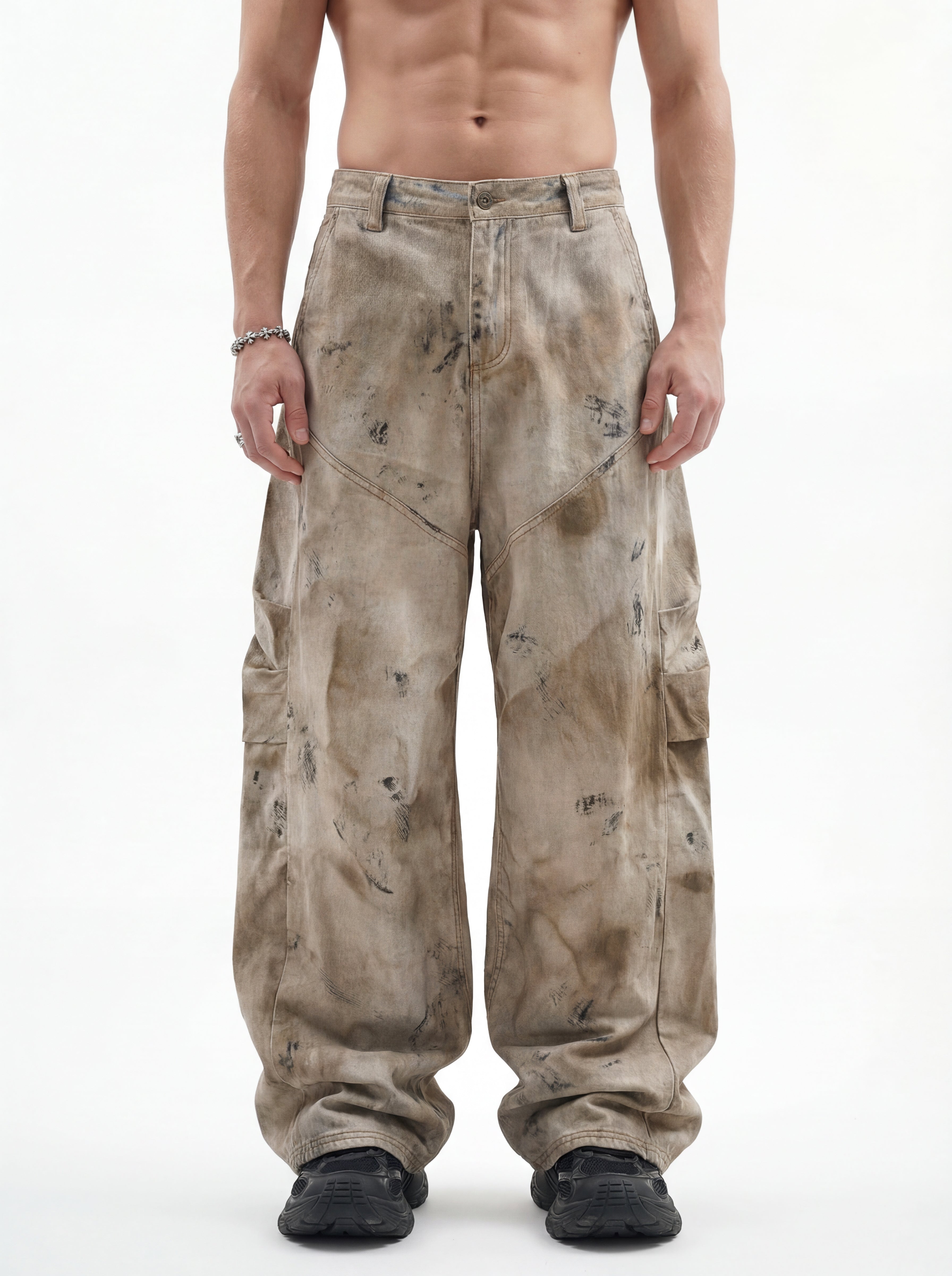 270GSM Men's Cotton Twill Denim Print Loose Fit Pants Mustard Yellow
