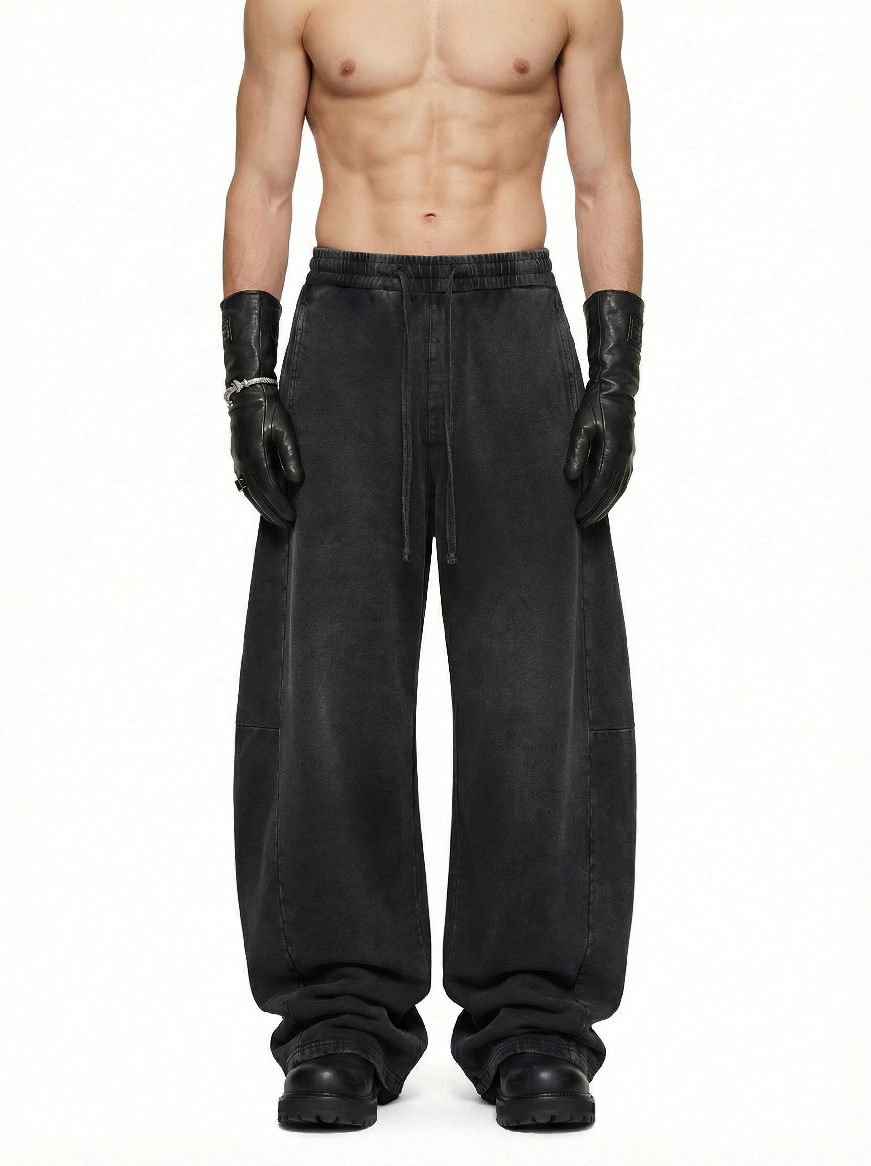 320GSM Men's Textured Denim Curved Panel Pants snow washed