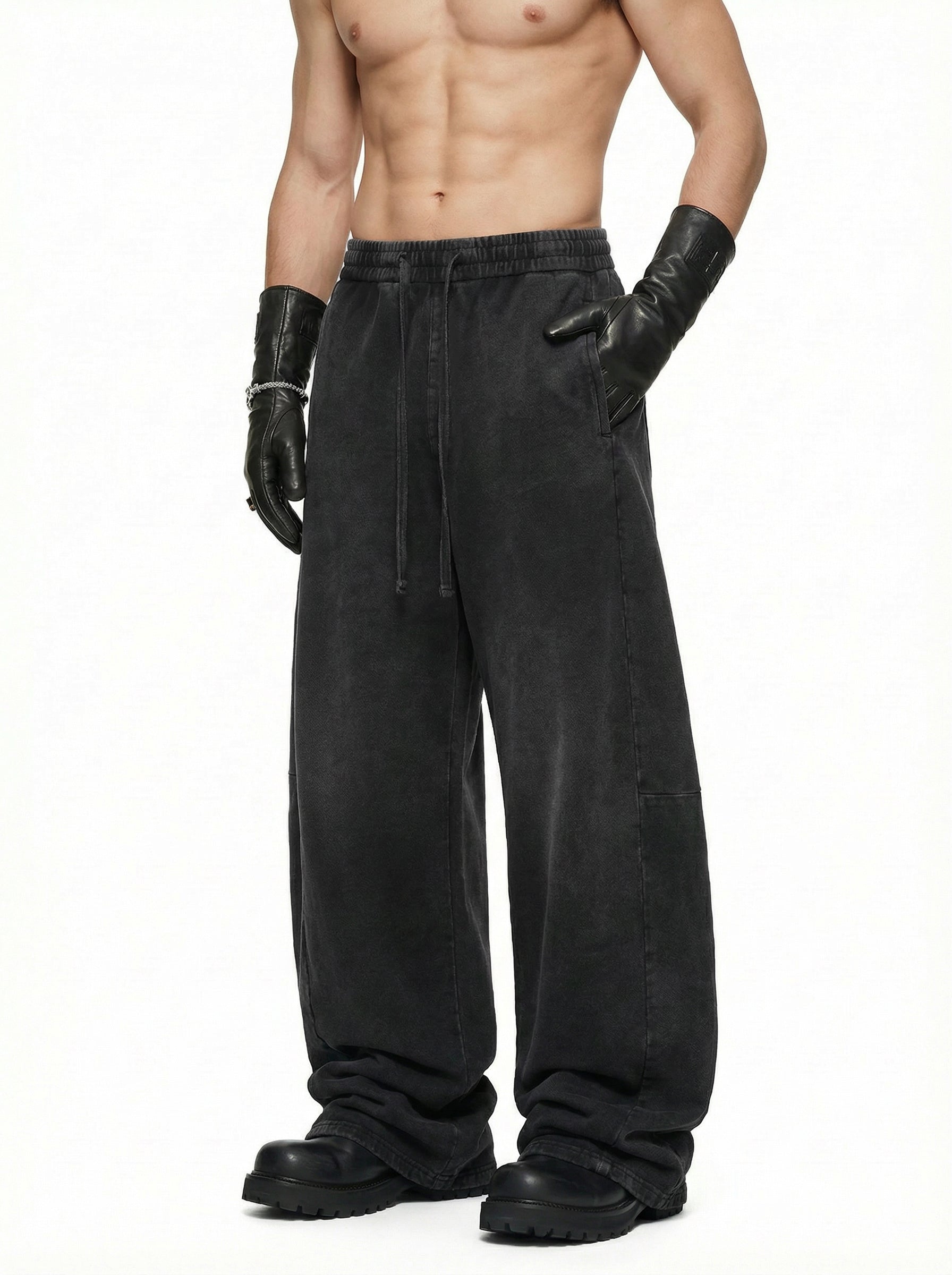 320GSM Men's Textured Denim Curved Panel Pants snow washed