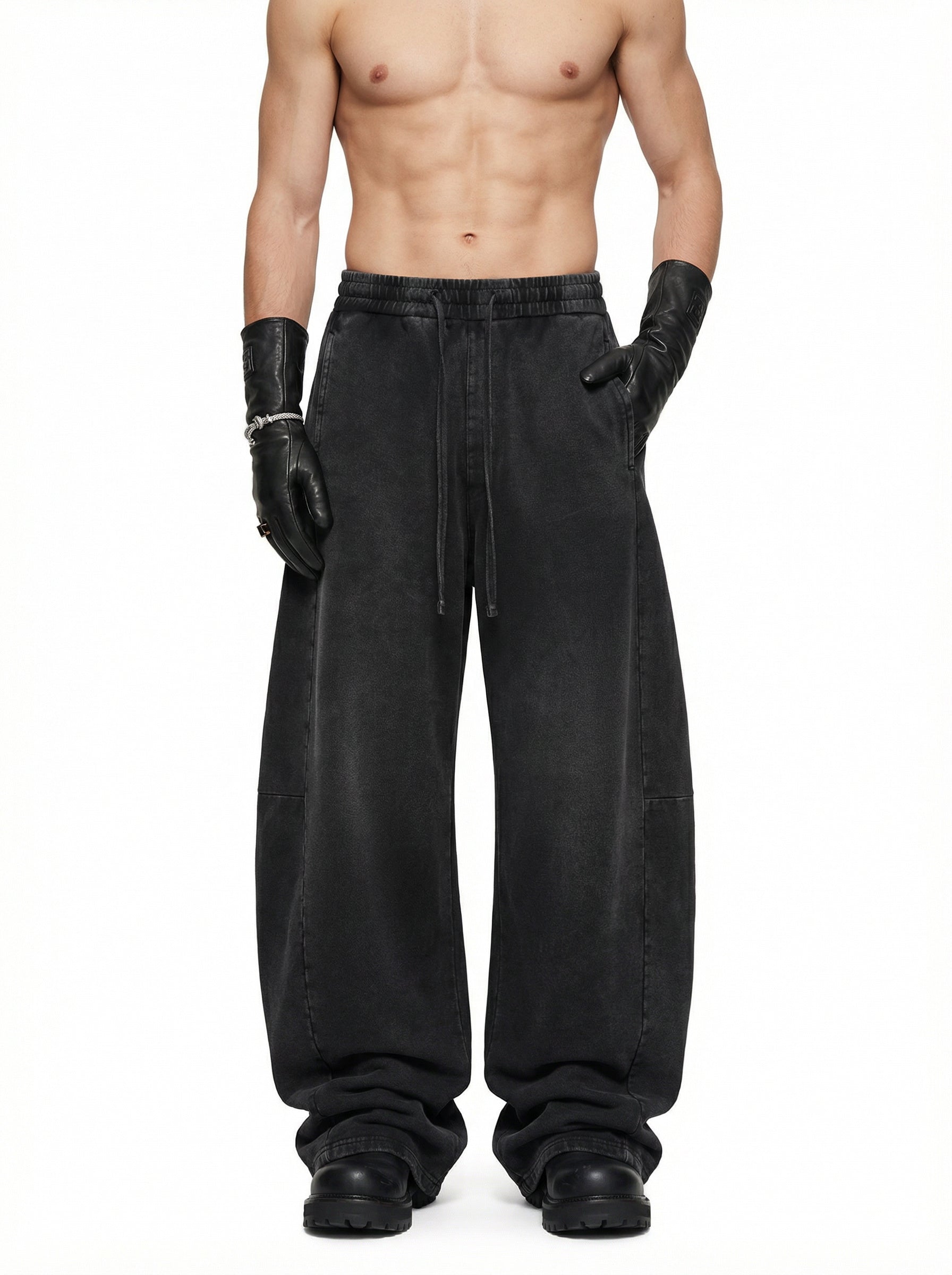 320GSM Men's Textured Denim Curved Panel Pants snow washed