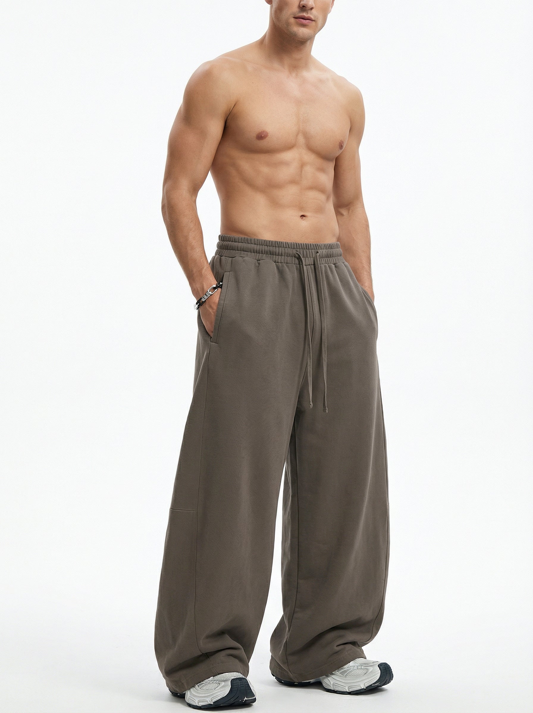 320GSM Men's Textured Denim Curved Panel Pants Coffee