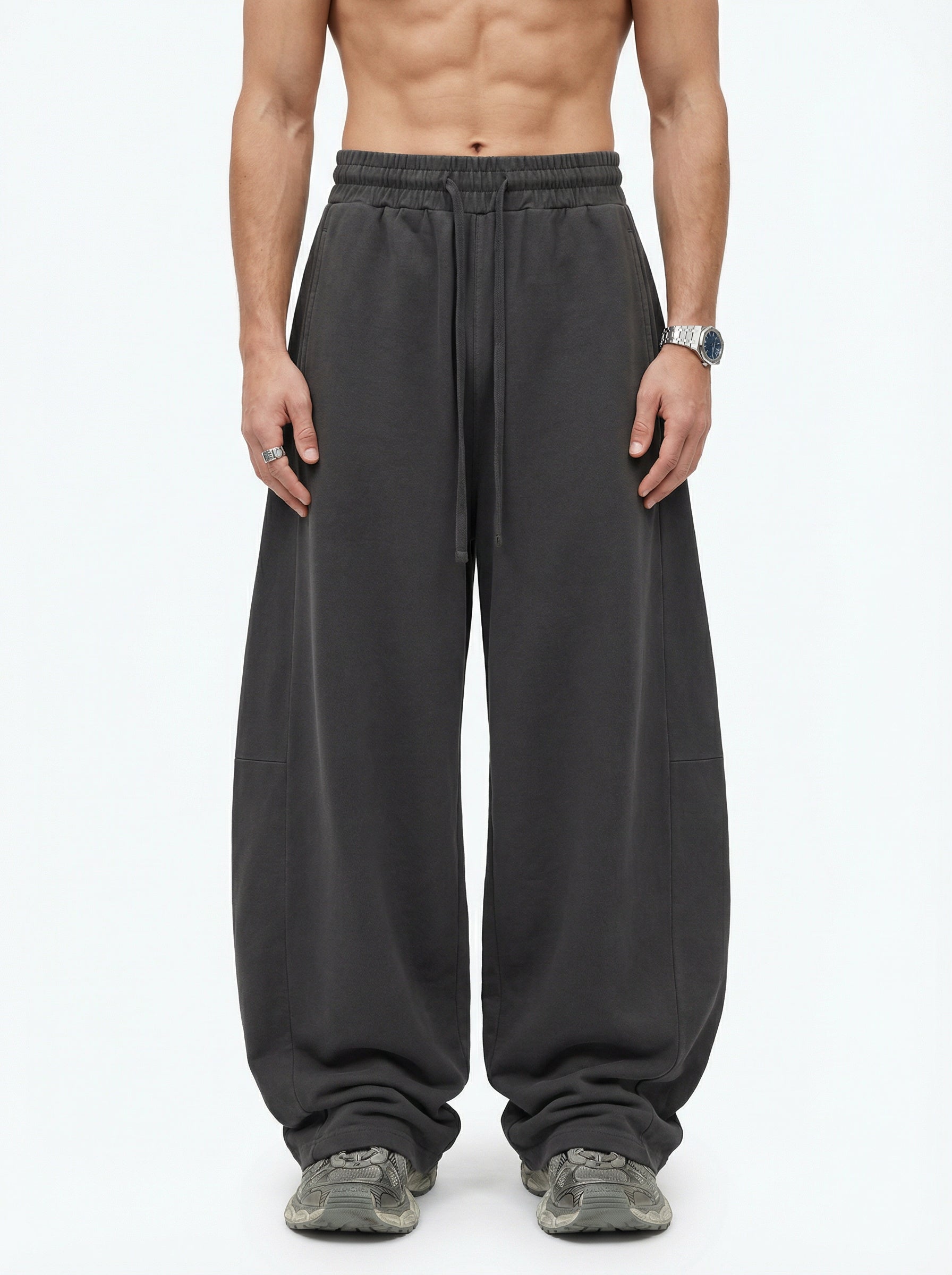 320GSM Men's Textured Denim Curved Panel Pants snow washed