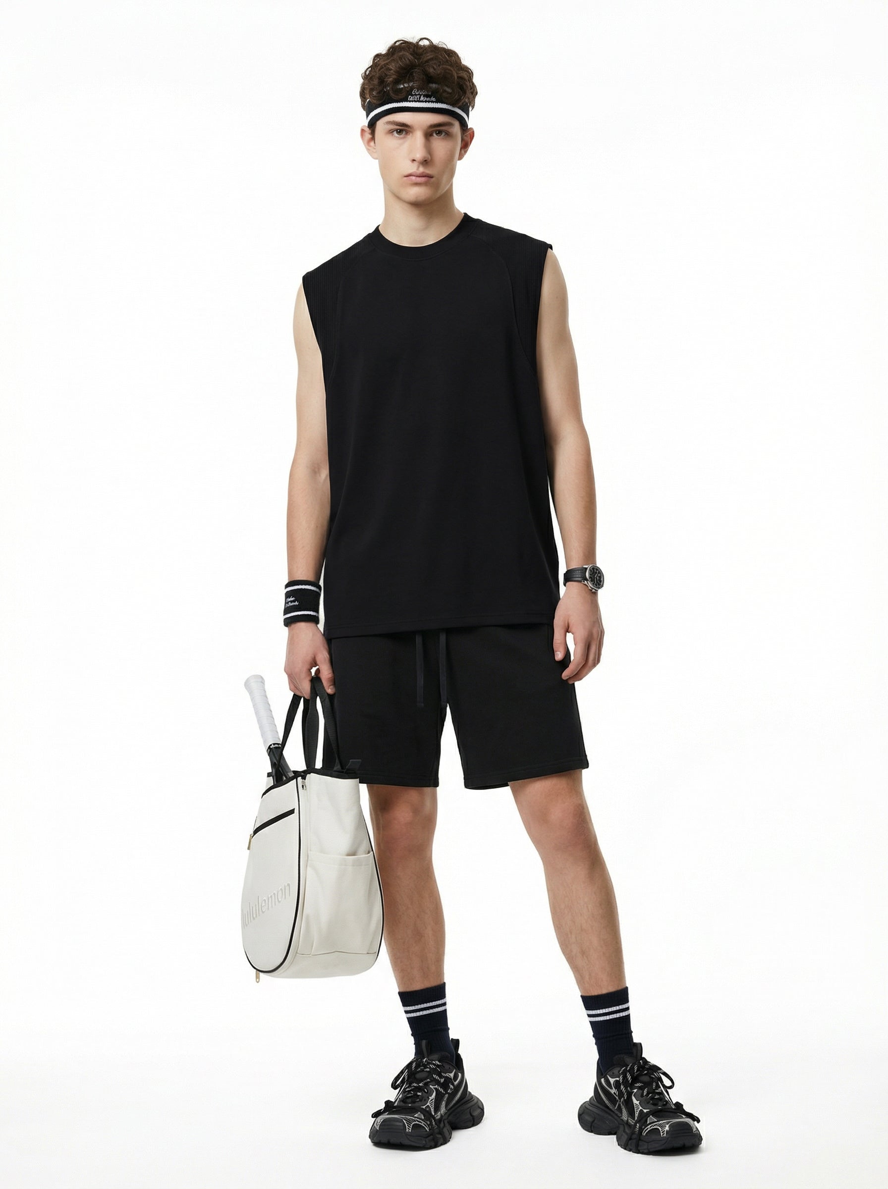 220GSM Men's Lyocell Cooling Cotton Panel T-Shirt Black