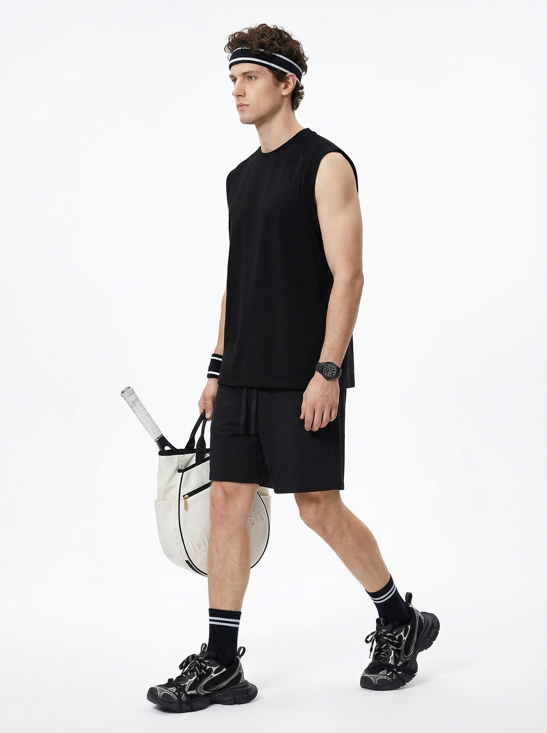 220GSM Men's Lyocell Cooling Cotton Panel T-Shirt Black
