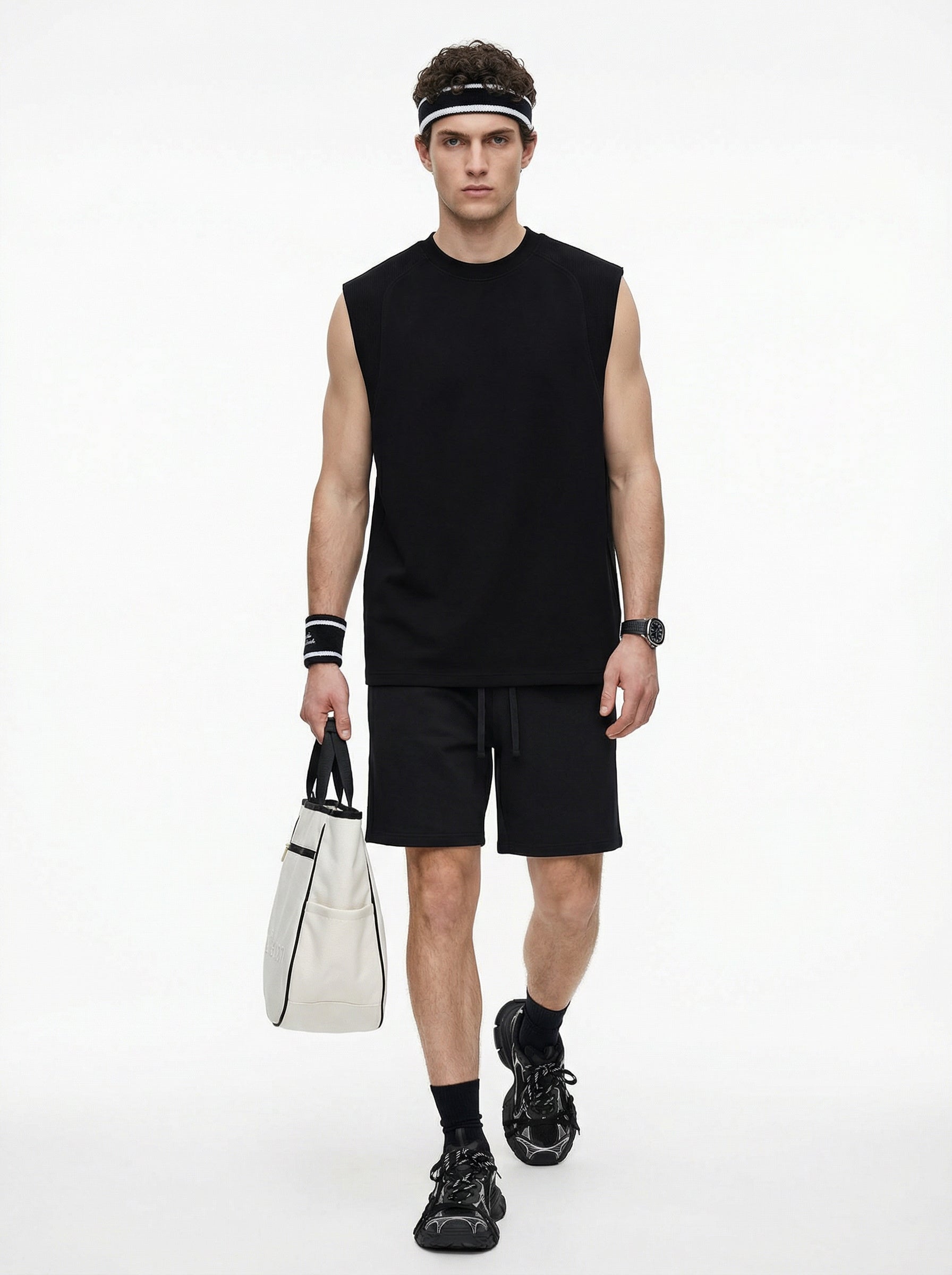 220GSM Men's Lyocell Cooling Cotton Panel T-Shirt Black